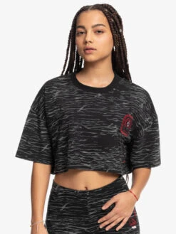 Quiksilver X Stranger Things Upside Down 2022 - T-shirt Cropped Pour Femme -Tenue De Surf eqwkt03187 quiksilverw kzm6 frt1